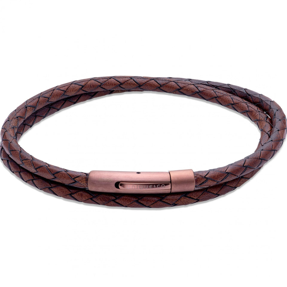 Unique & Co Men's Anti Dark Brown Black Edge Leather Bracelet