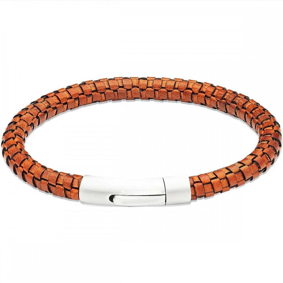 Unique & Co Men's Antique Brown Leather Stainless Steel Clasp Bracelet