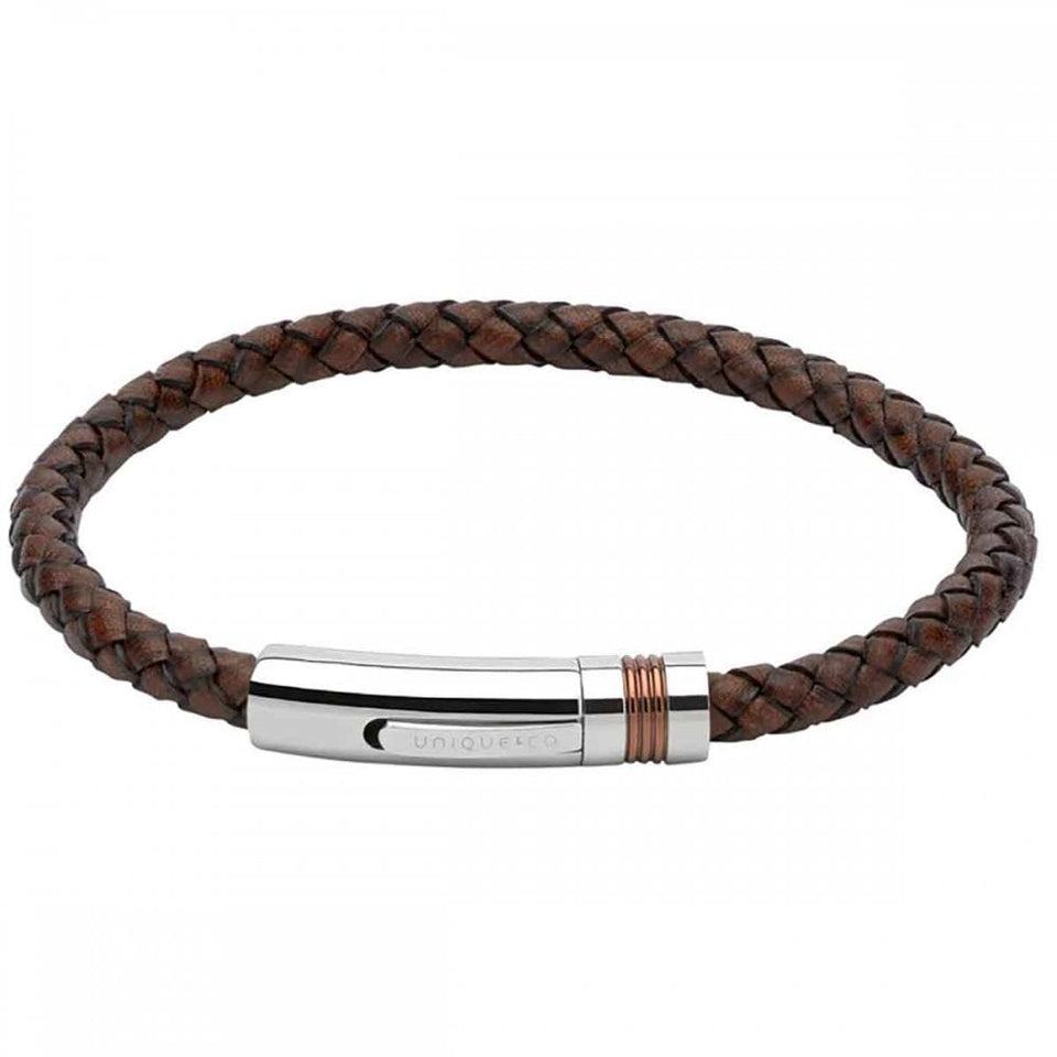 Unique & Co Men's Antique Dark Brown Detailed Clasp Leather Bracelet
