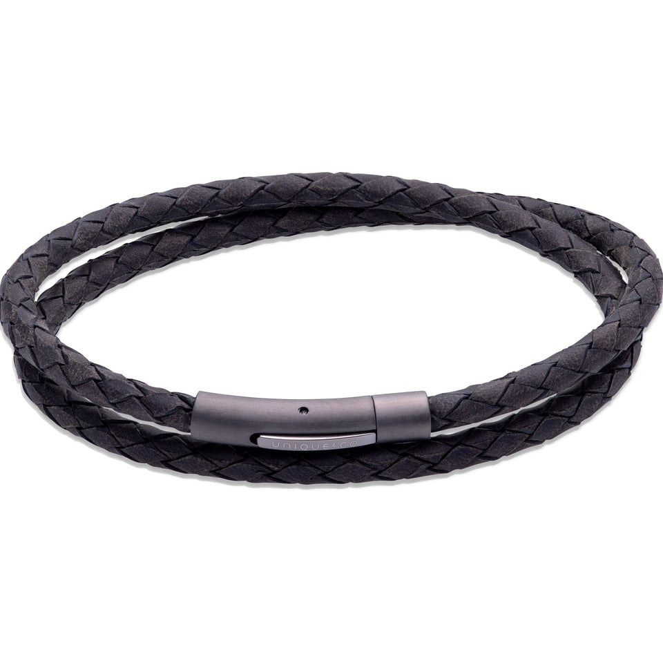 Unique & Co Men's Antique Gun Metal Plated Clasp Double Wrap Bracelet