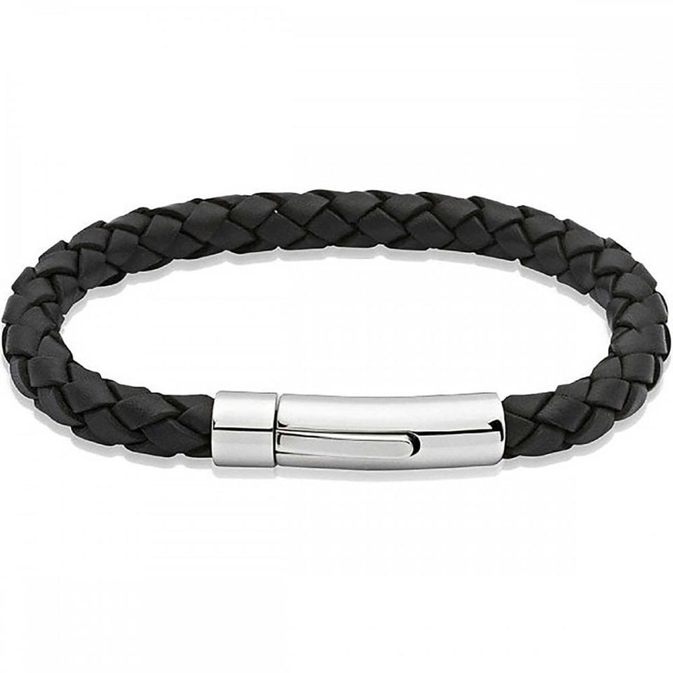Unique & Co Men's Black Braided Leather Bracelet