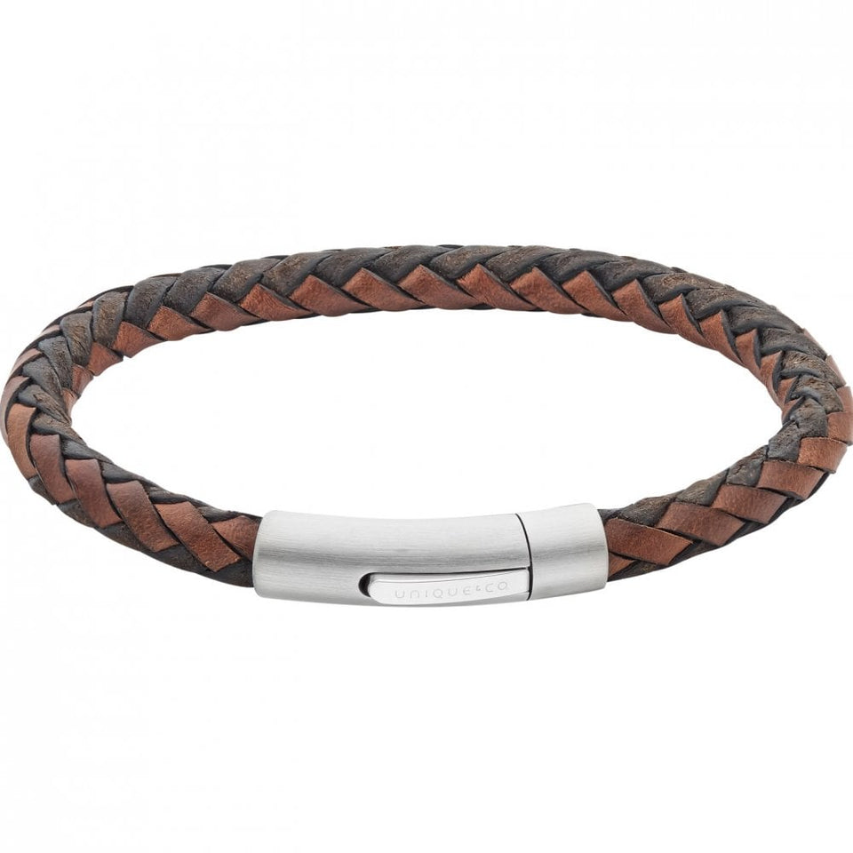 Unique & Co Men's Black & Brown Braided Leather Bracelet
