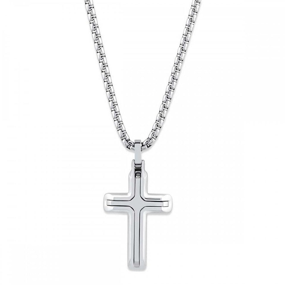 Unique & Co Men's Black Detailed Stainless Steel Cross Necklace