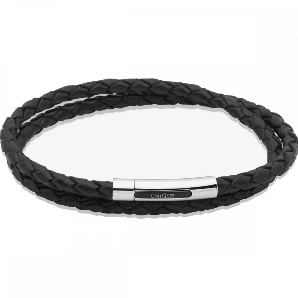 Unique & Co Men's Black Leather Double Wrap Bracelet
