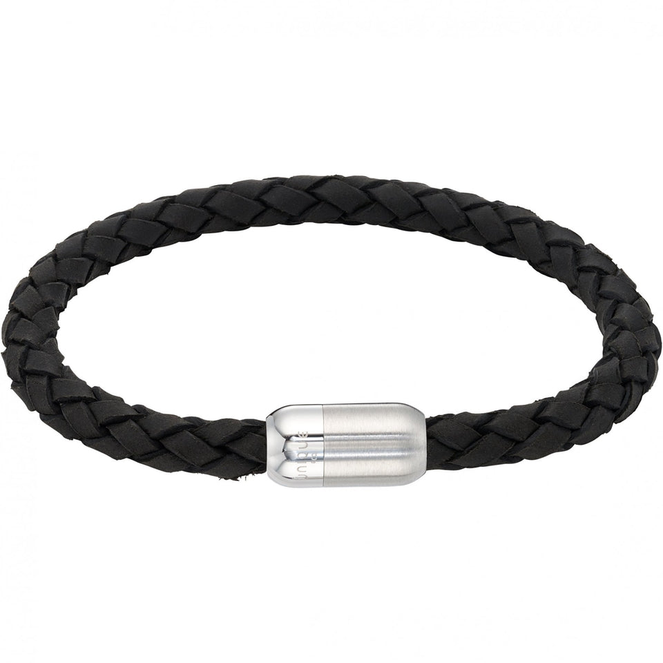 Unique & Co Men's Black Leather Edge Polished Clasp Bracelet