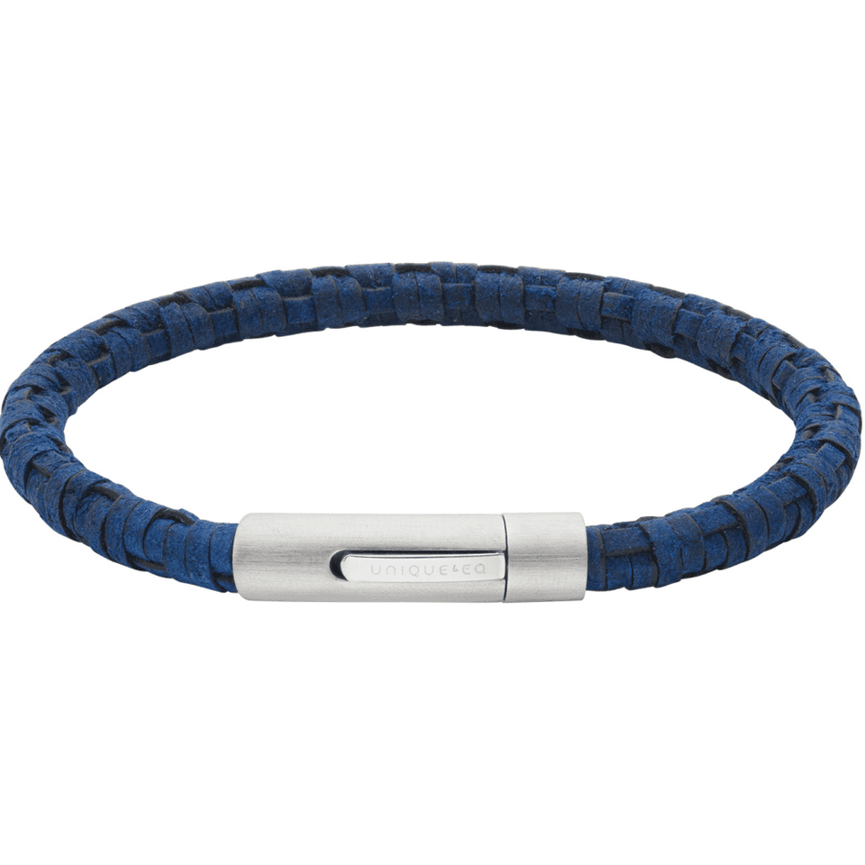 Unique & Co Men's Blue Leather Black Edge Matte Bracelet