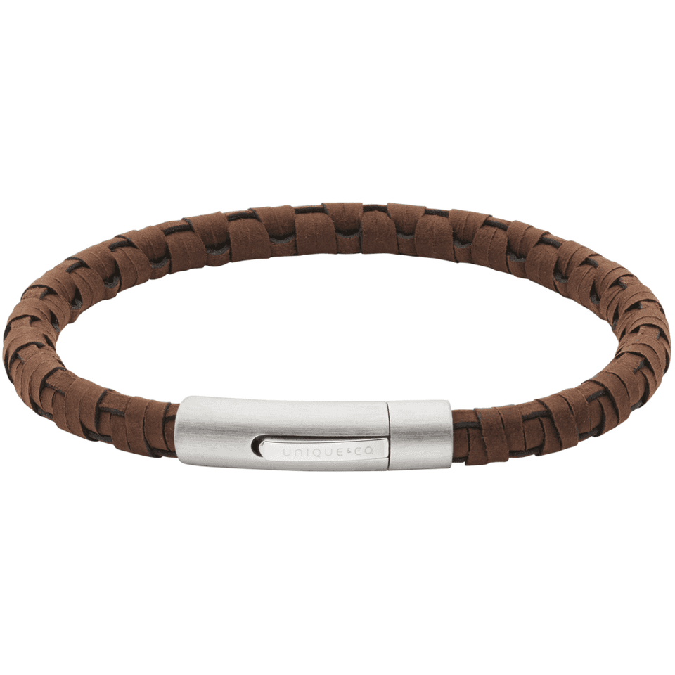 Unique & Co Men's Dark Brown Leather Black Edge Bracelet