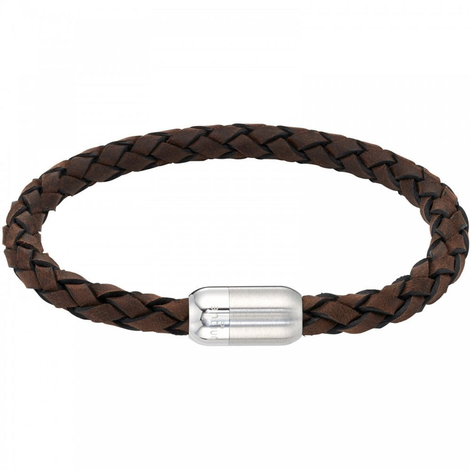 Unique & Co Men's Dark Brown Leather Edge Polished Clasp Bracelet