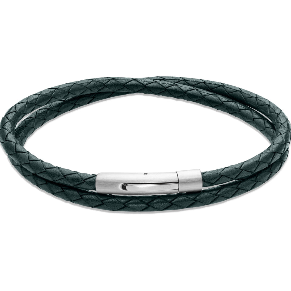 Unique & Co Men's Dark Green Double Wrap Leather Bracelet