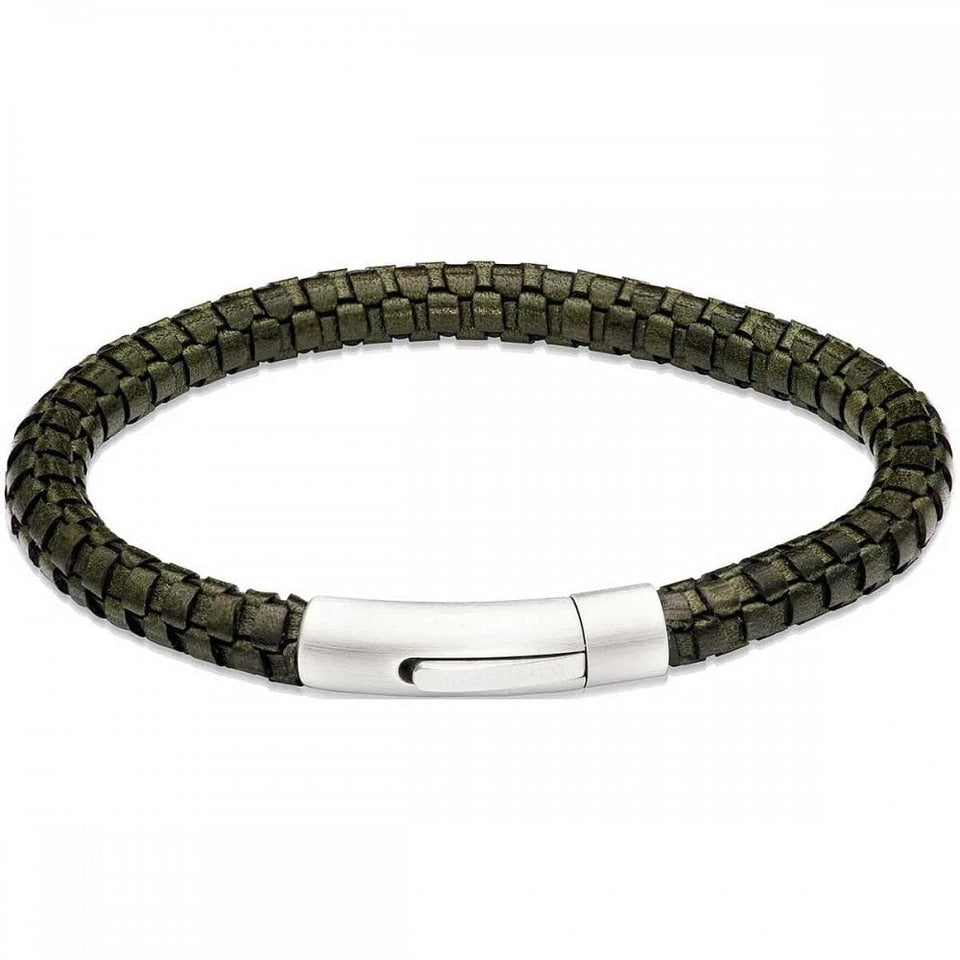 Unique & Co Men's Dark Green Leather Interwoven Bracelet