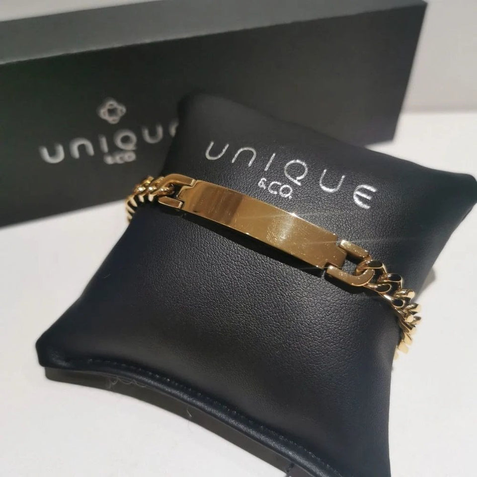 Unique & Co Men's Engravable I.D Curb Gold Plated Chain Bracelet