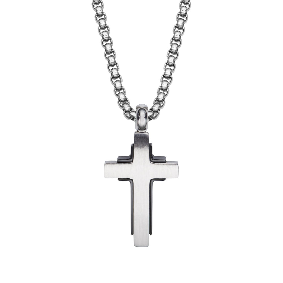 Unique & Co Men's Layered Black & Silver Cross Necklace