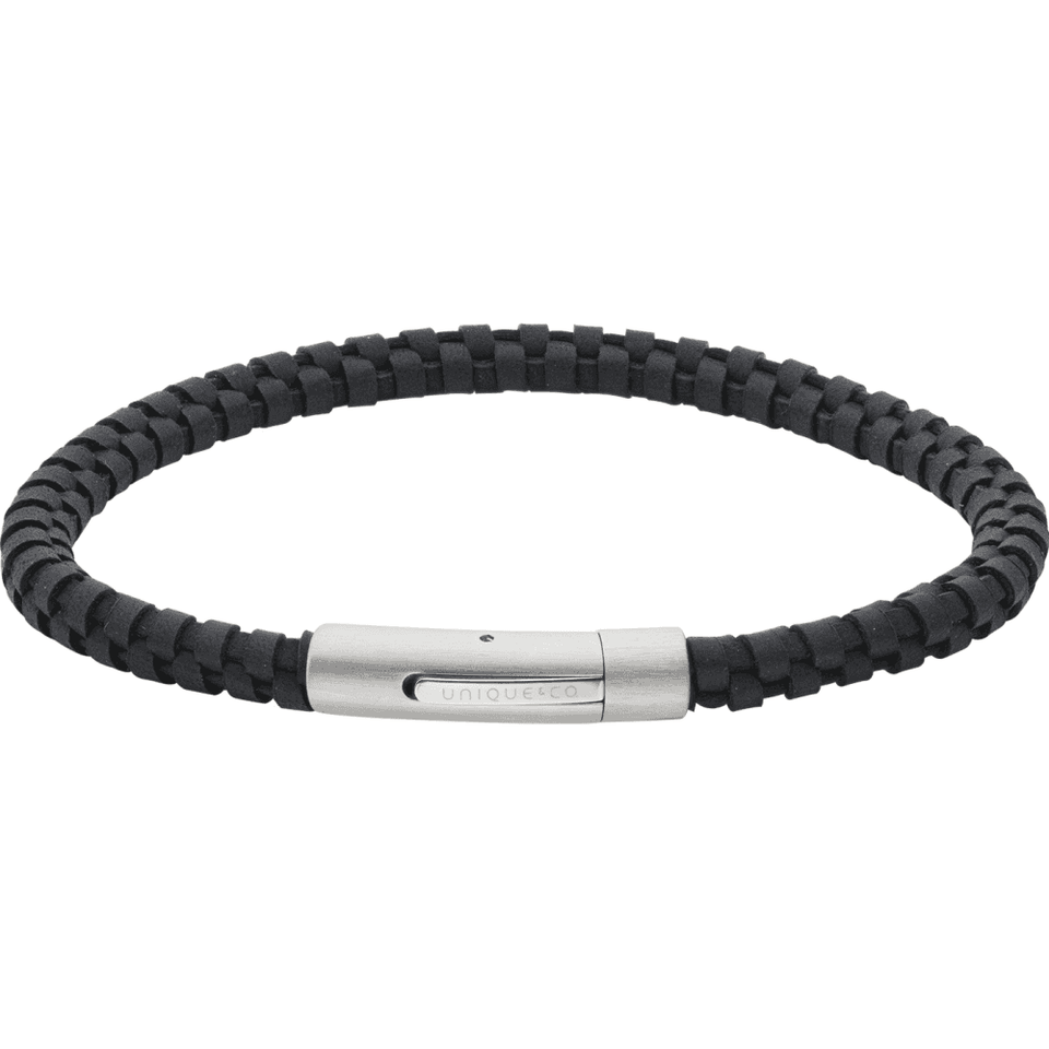 Unique & Co Men's Matte Black Edge Leather Bracelet