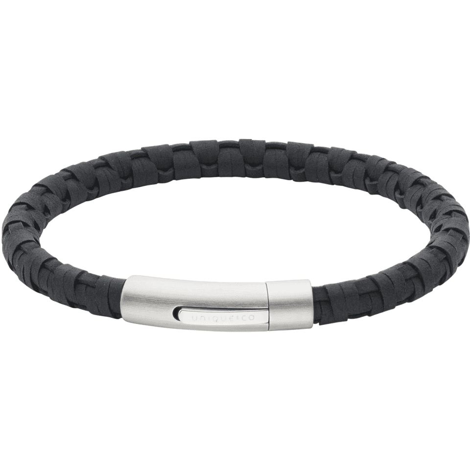 Unique & Co Men's Matte Black Leather Edge Bracelet