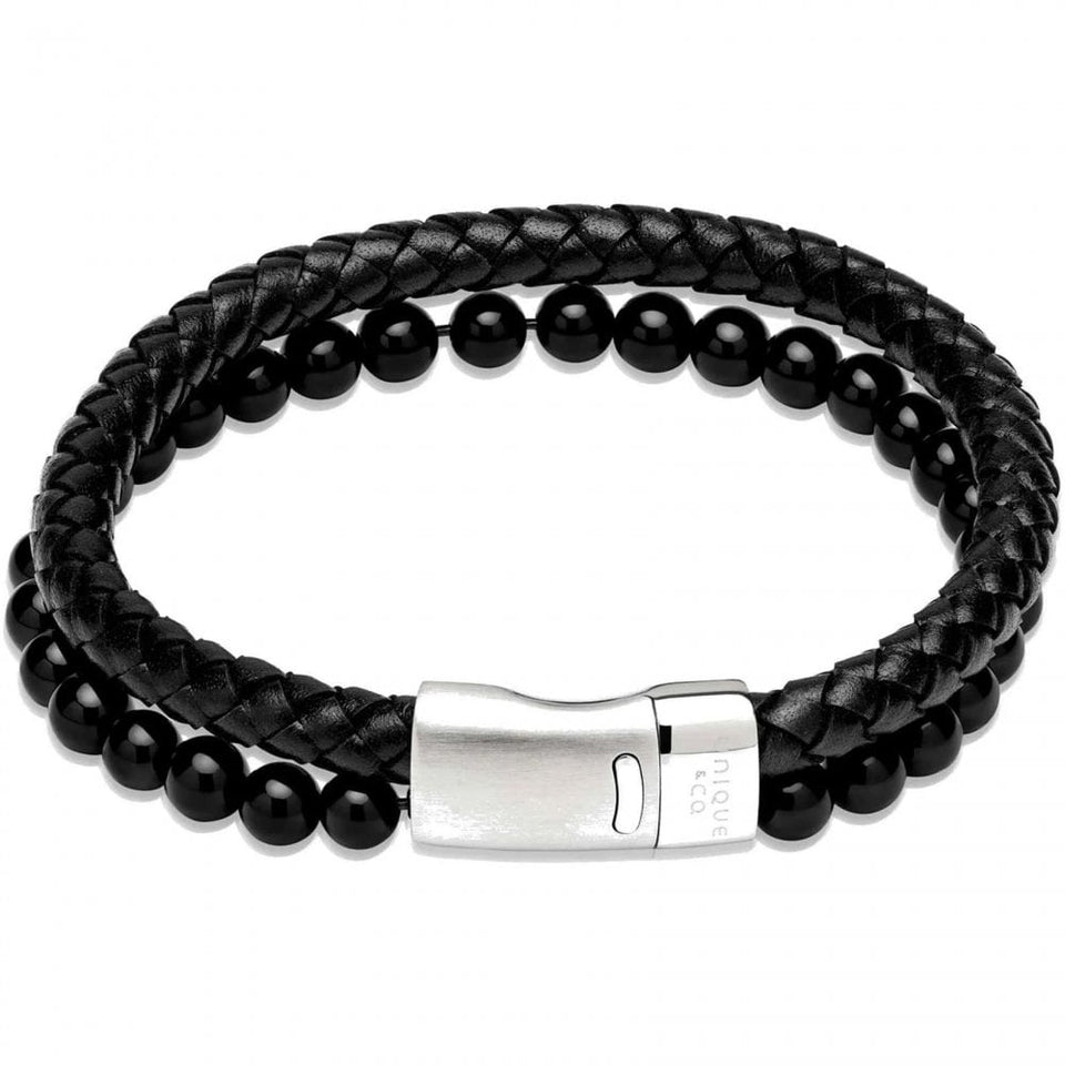Unique & Co Men's Multi Leather Black Onyx Bracelet