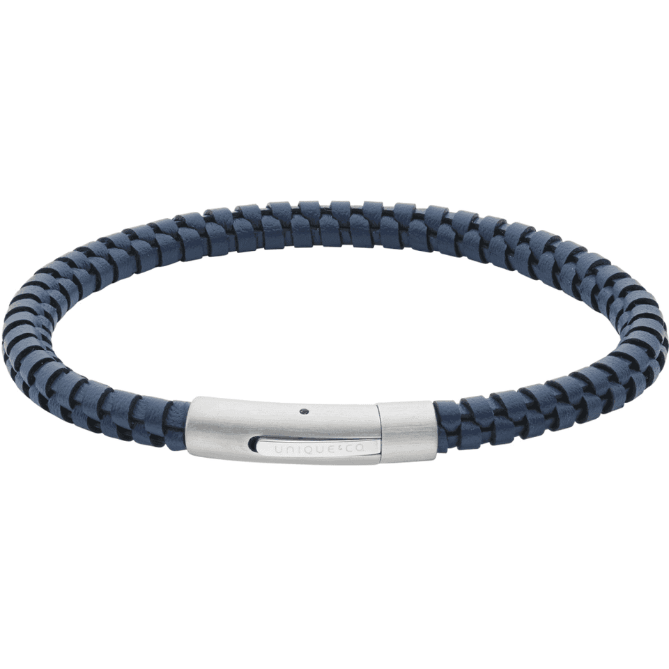 Unique & Co Men's Navy Leather Black Edge Bracelet