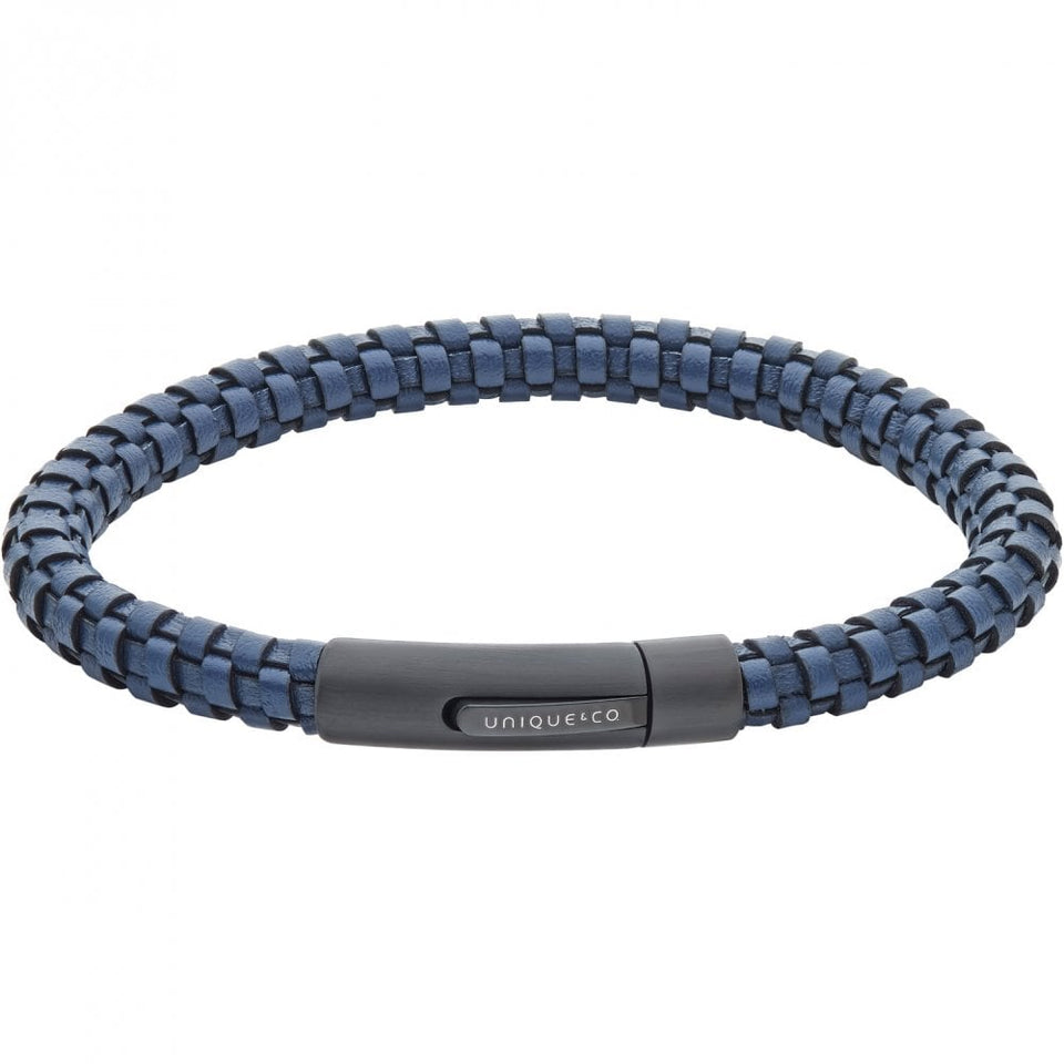 Unique & Co Men's Navy Stainless Steel Leather Bracelet