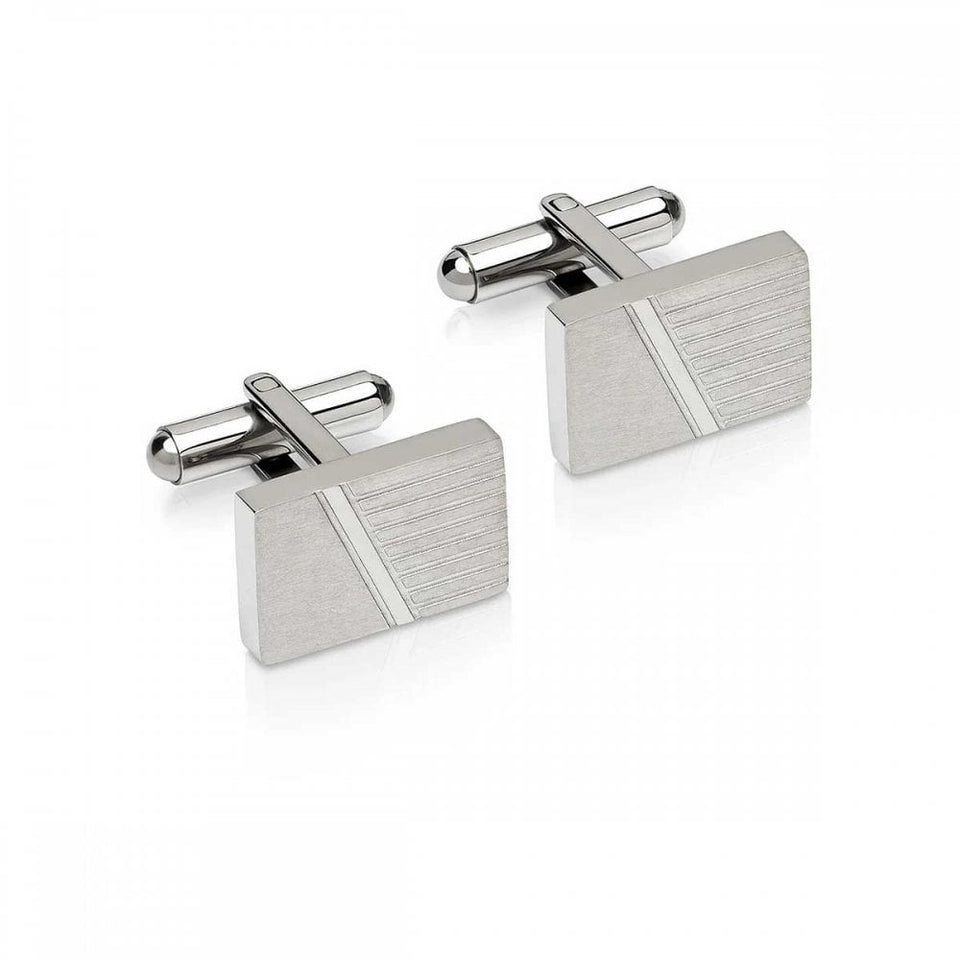 Unique & Co Men's Polished Matte Stainless Steel Cufflinks