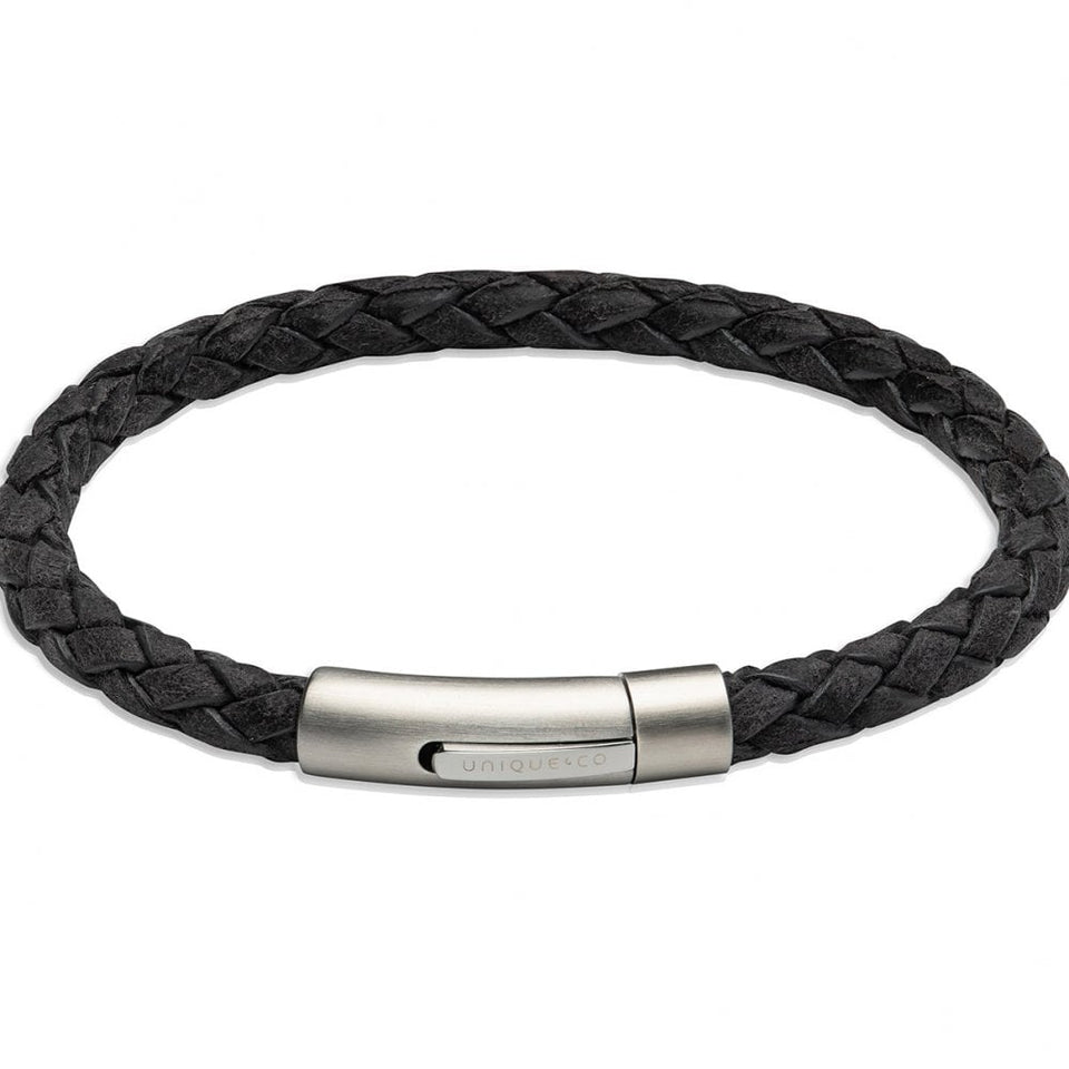 Unique & Co Men's Sesame Matte & Polished Leather Bracelet