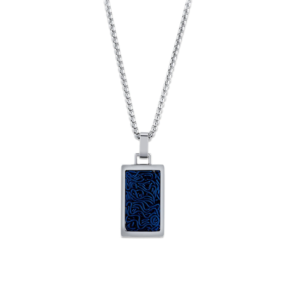 Unique & Co Men's Stainless Steel Black & Blue Detailed Pendant Necklace