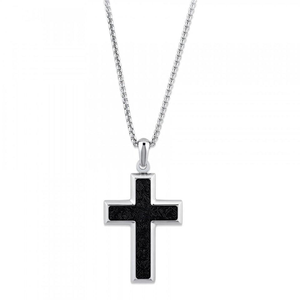 Unique & Co Men's Stainless Steel Black Cross Chain Necklace