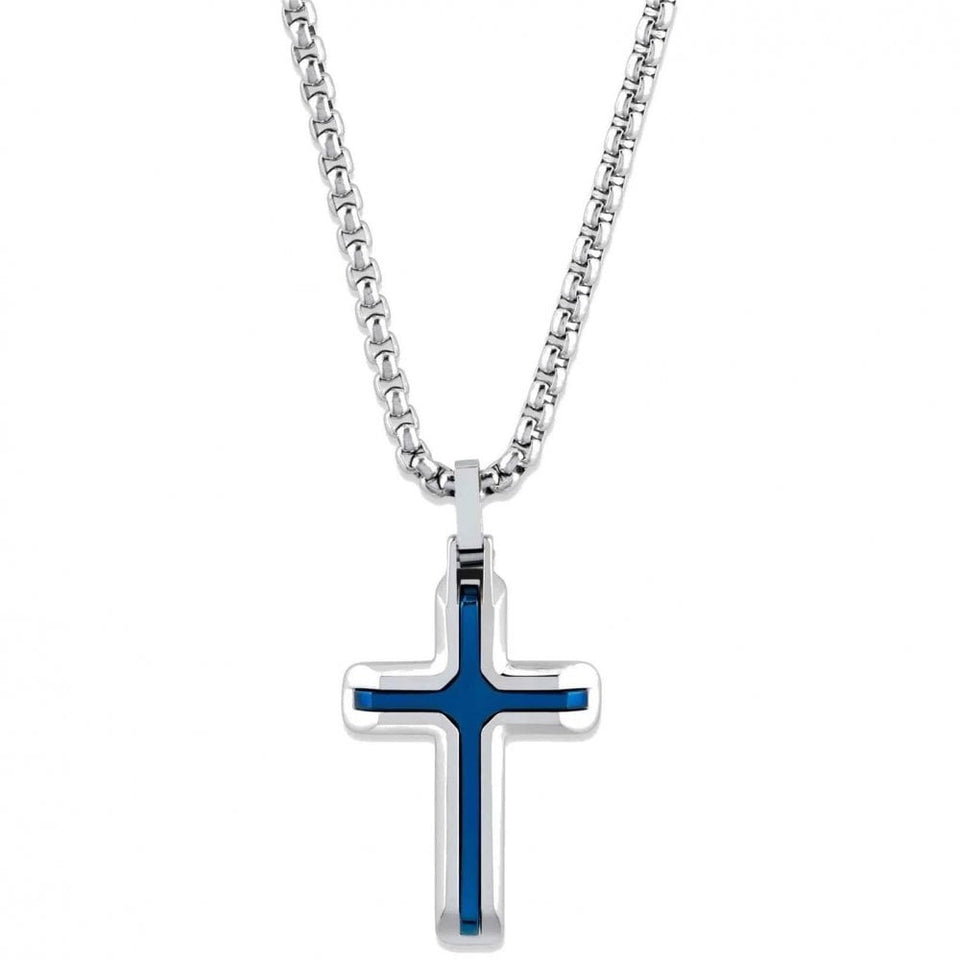 Unique & Co Men's Stainless Steel Blue Cross Necklace