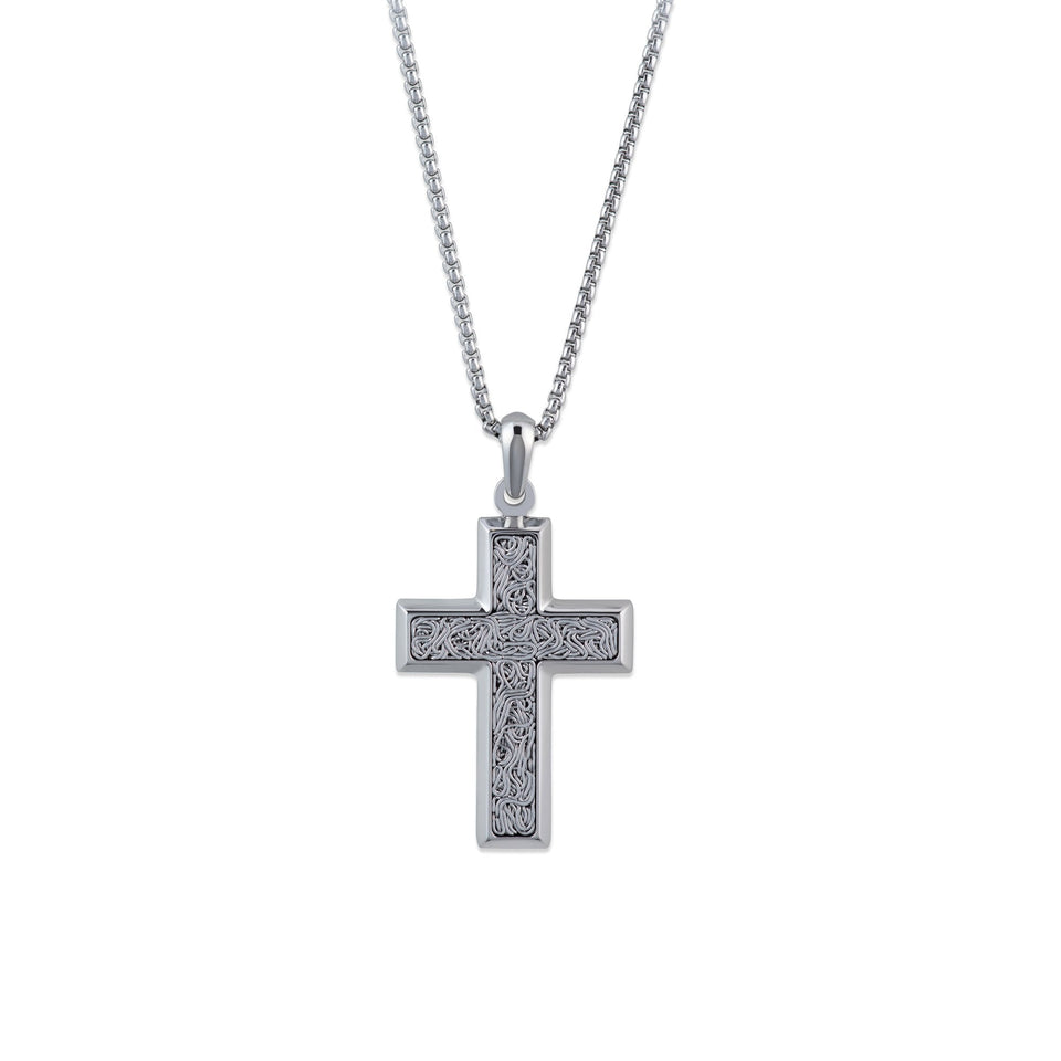 Unique & Co Men's Stainless Steel Detailed Cross Necklace