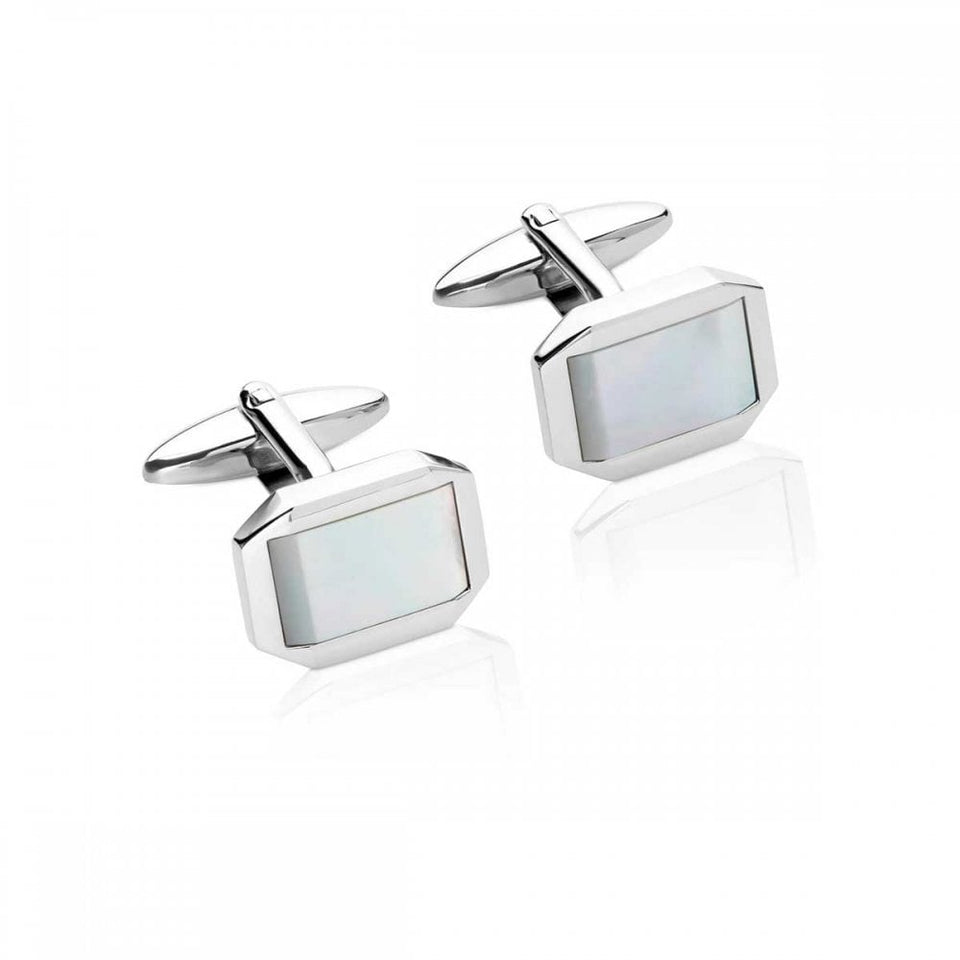 Unique & Co Men's Stainless Steel Mother Of Pearl Inlay Cufflinks