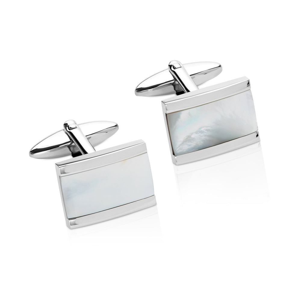 Unique & Co Men's Stainless Steel Mother Of Pearl Inlay Cufflinks