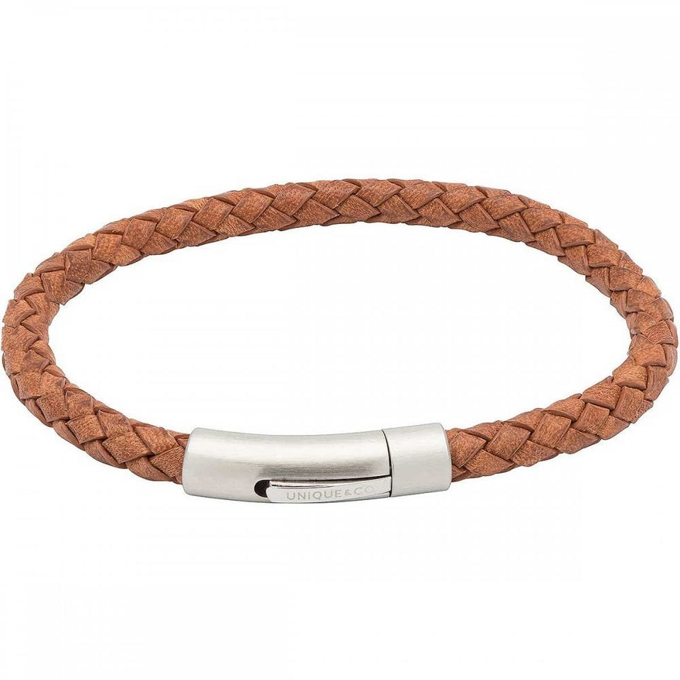 Unique & Co Men's Tan Braided Steel Clasp Bracelet
