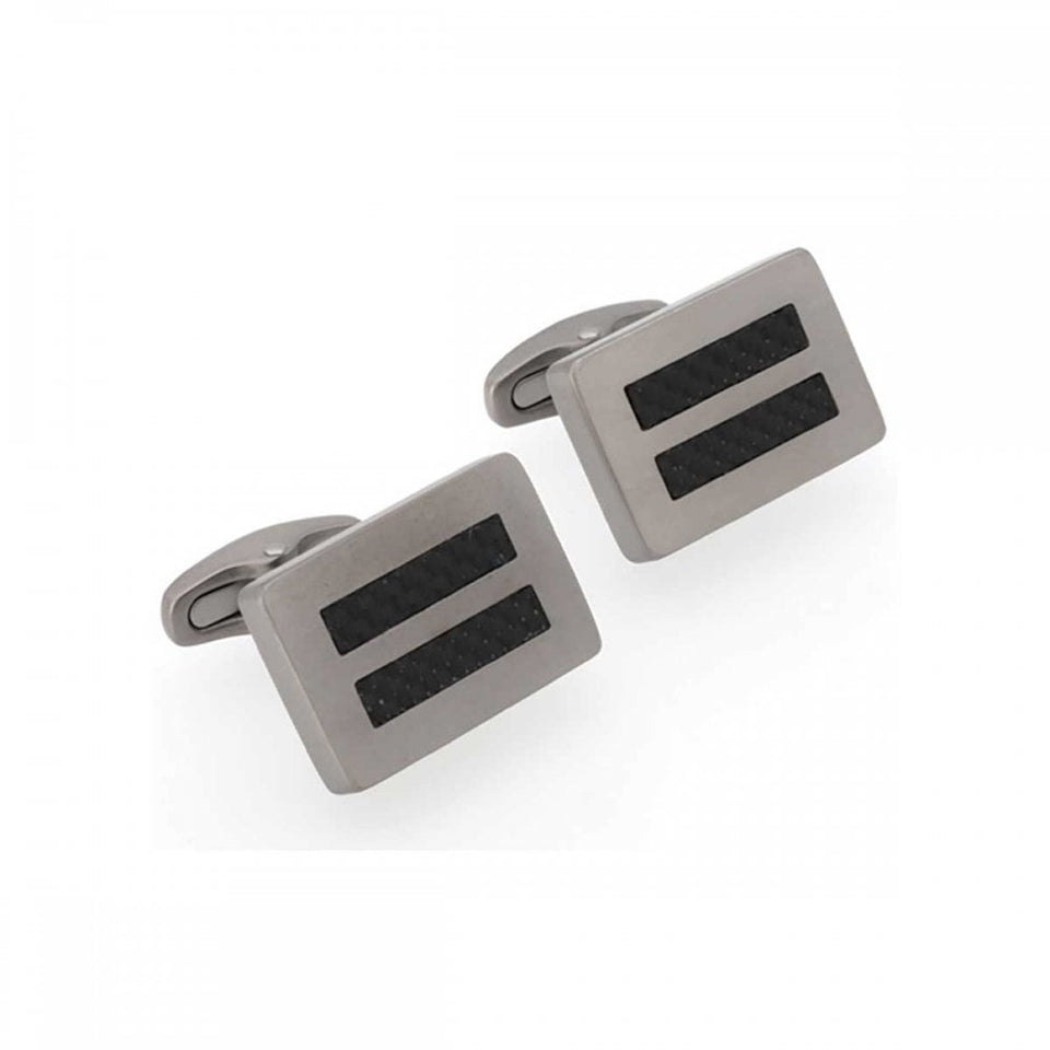 Unique & Co Men's Titanium Carbon Fibre Rectangle Black Striped Cufflinks