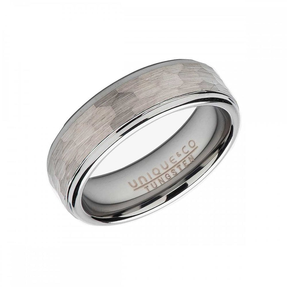 Unique & Co Men's Tungsten Carbide 6mm Hammered Band Ring
