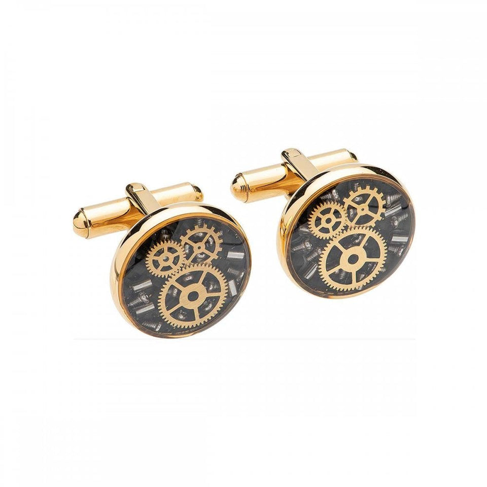 Unique & Co Men's Yellow IP Plated Black Carbon Fibre Screw & Gear Cufflinks