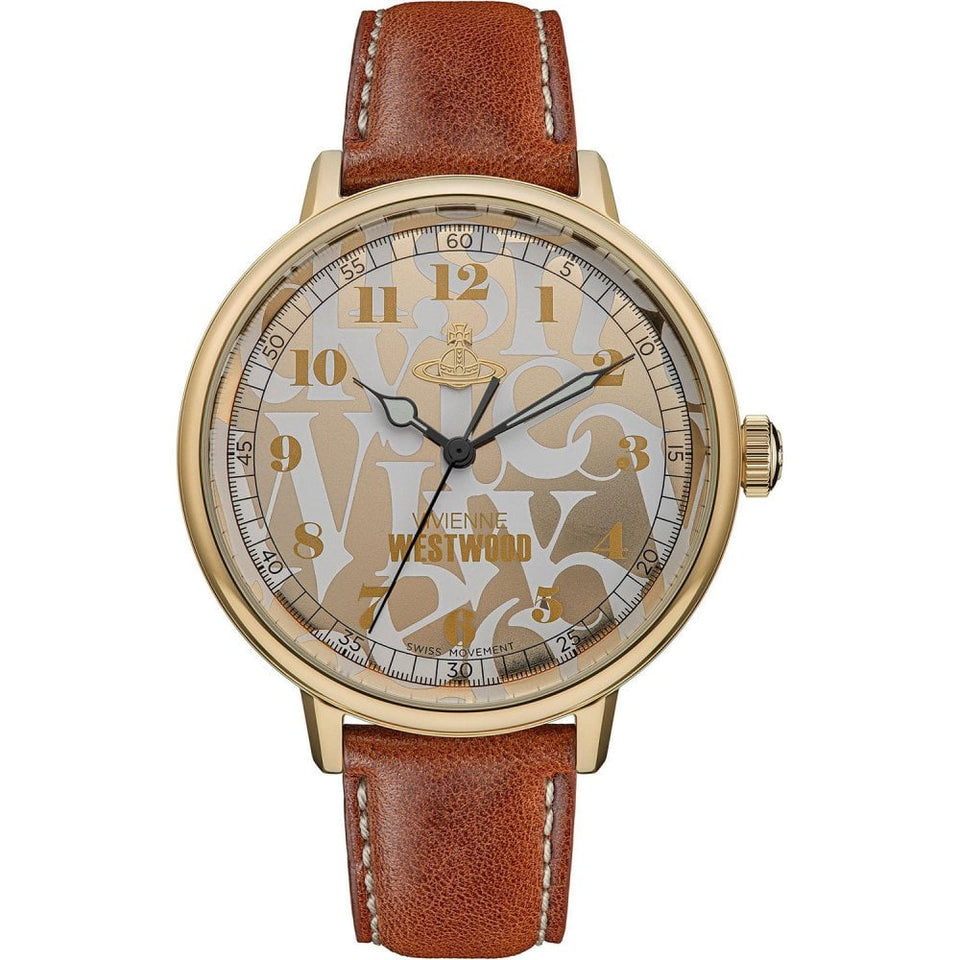 Vivienne Westwood Ladies Cavendish 48mm Gold Dial Leather Strap Watch