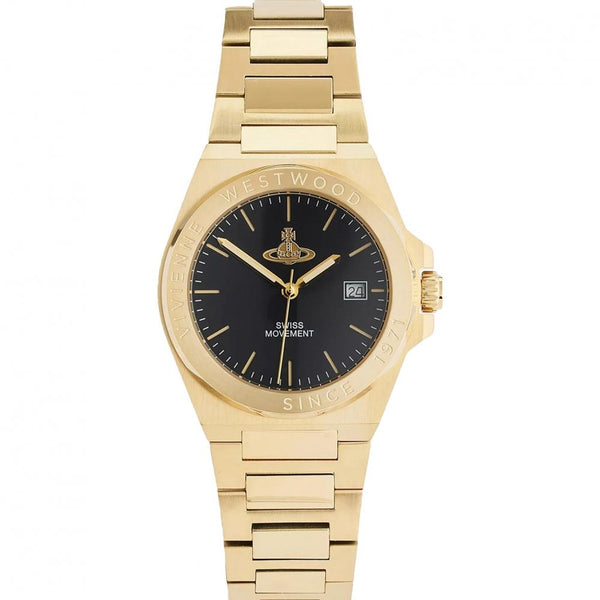Vivienne Westwood Ladies Hanwell Black Dial Gold Toned Bracelet Watch