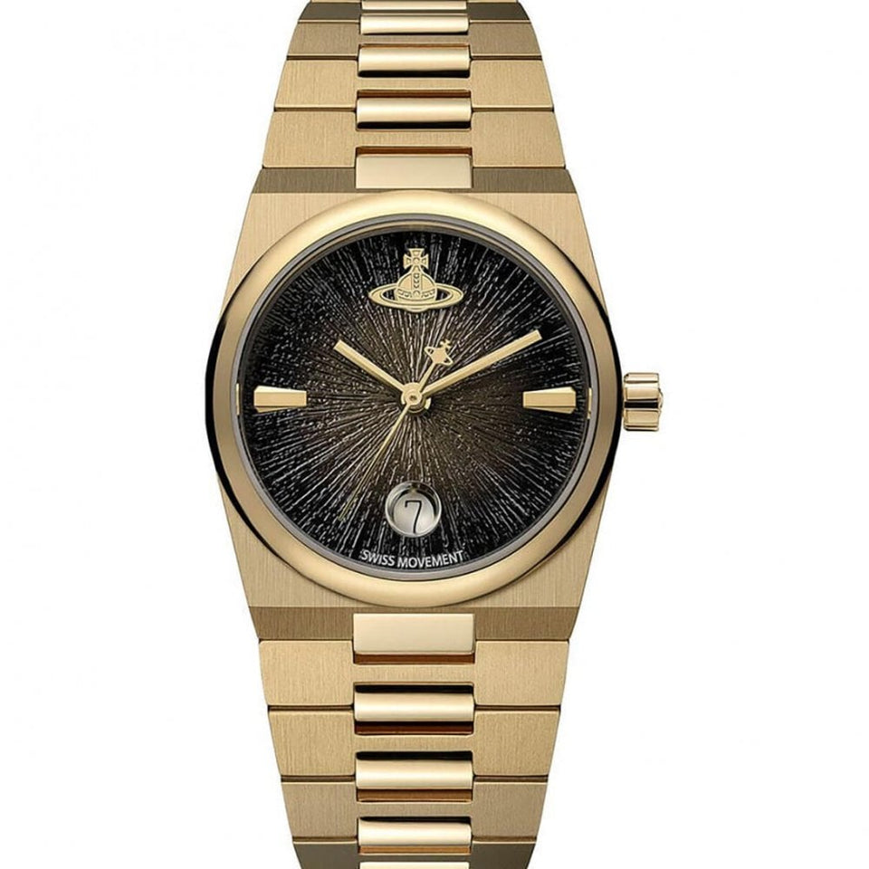 Vivienne Westwood Ladies Hoxton Black Dial Gold Toned Bracelet Watch