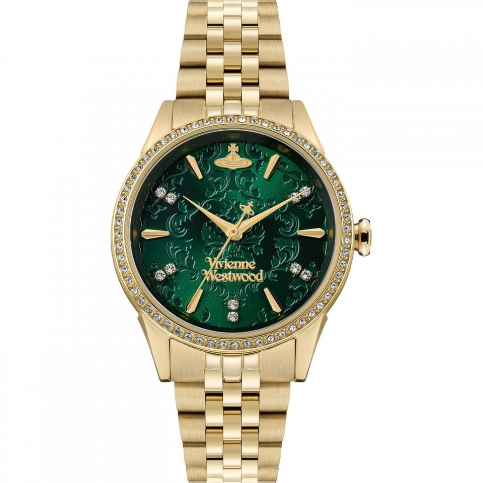 Vivienne Westwood Ladies Little Wallace 32mm Green Dial Gold Plated Watch