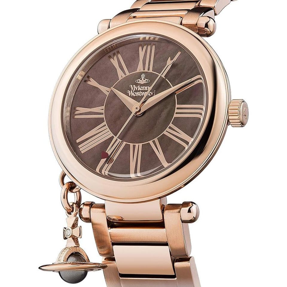 Vivienne Westwood Ladies Orb 32mm Brown Dial Rose Gold Plated Watch