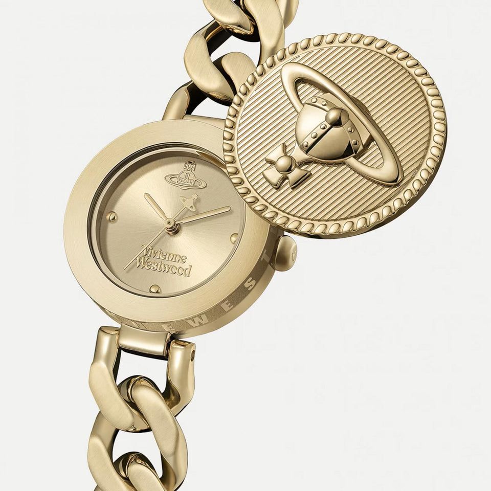Vivienne Westwood Ladies Orb Button Gold Plated Bracelet Watch