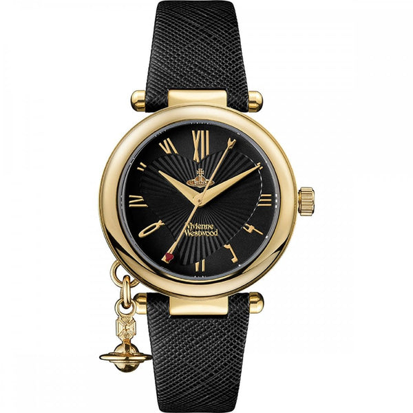 Vivienne Westwood Ladies Orb Heart Black Leather Strap Watch