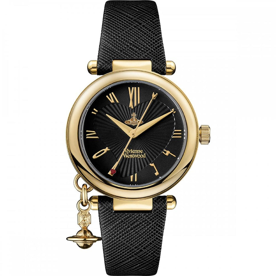 Vivienne Westwood Ladies Orb Heart Black Leather Strap Watch