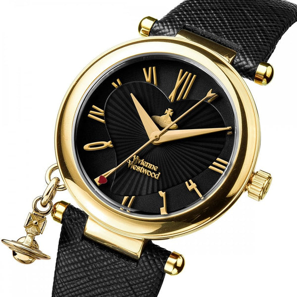 Vivienne Westwood Ladies Orb Heart Black Leather Strap Watch