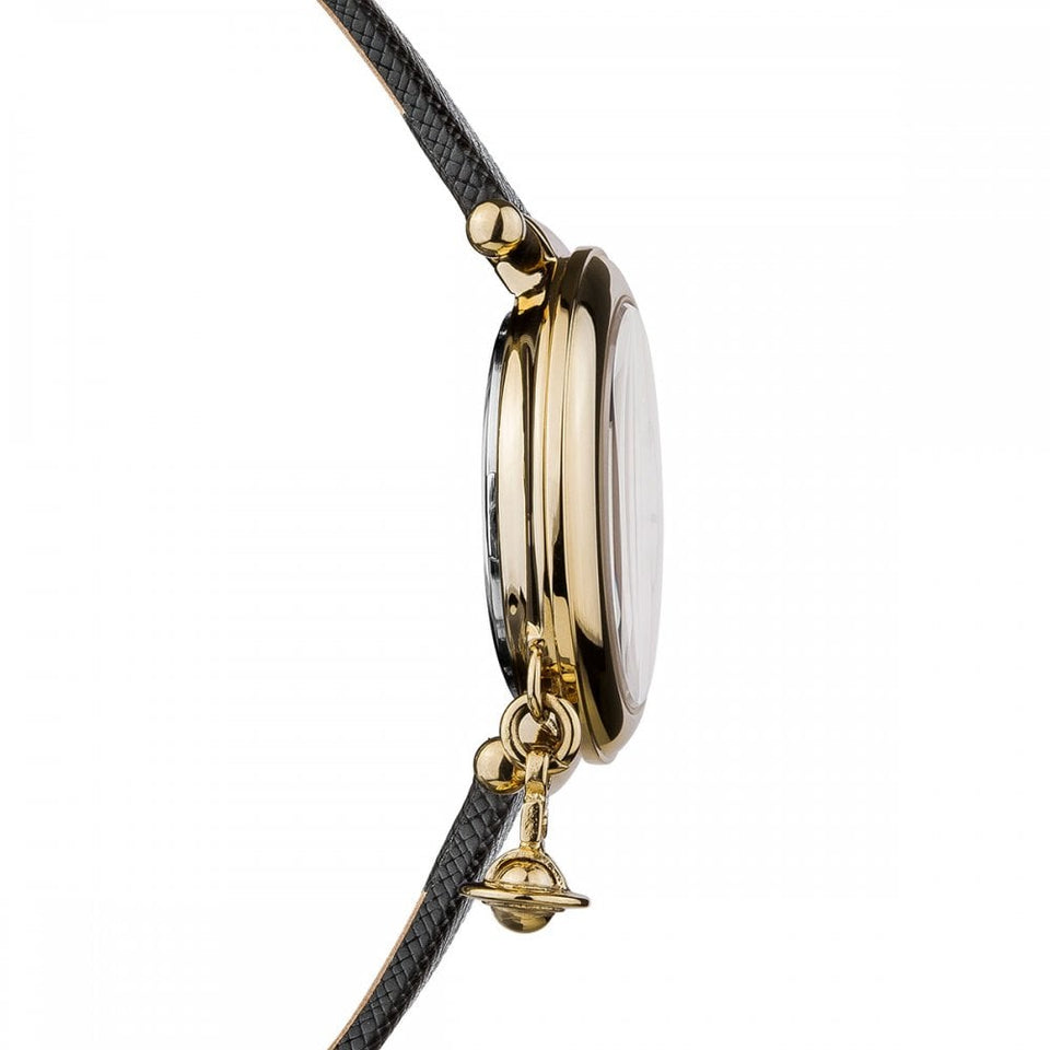 Vivienne Westwood Ladies Orb Heart Black Leather Strap Watch