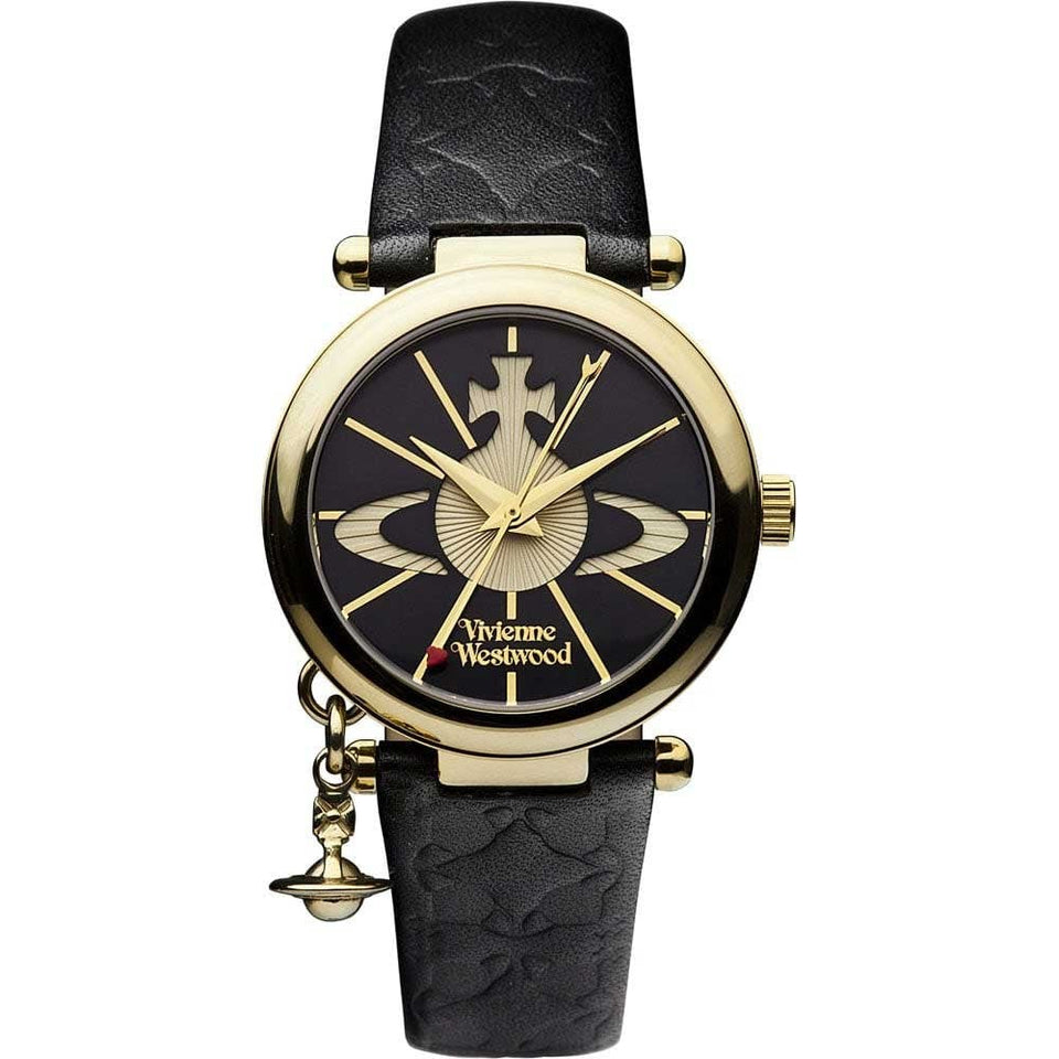 Vivienne Westwood Ladies Orb II Black Leather Strap Watch