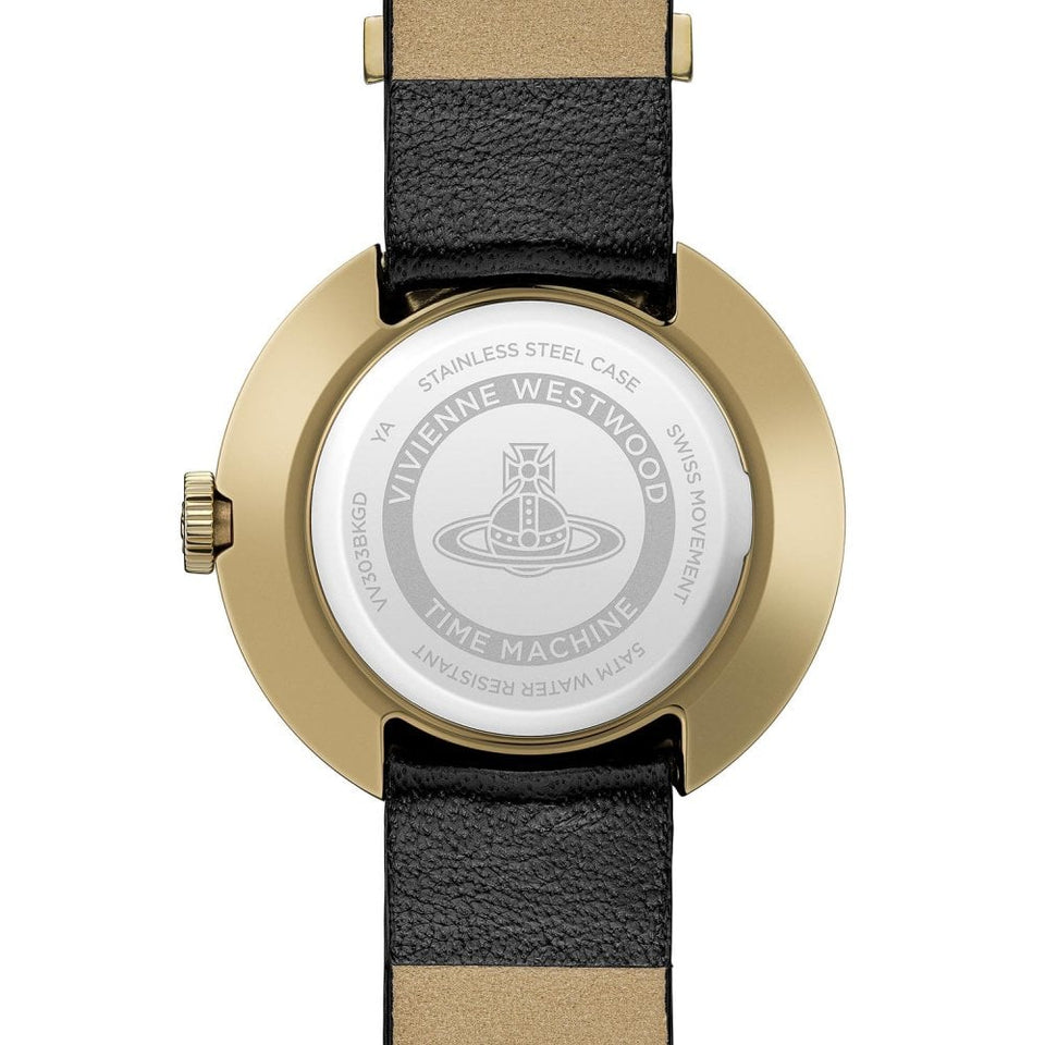 Vivienne Westwood Ladies The Rebel 30mm Gold Dial Black Strap Watch