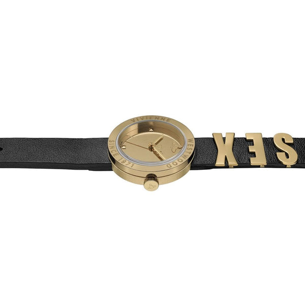 Vivienne Westwood Ladies The Rebel 30mm Gold Dial Black Strap Watch