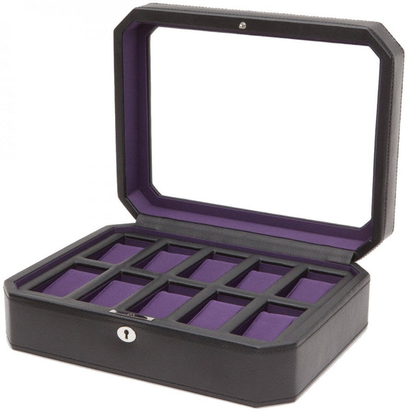 WOLF 10 Piece Windsor Watch Box - Black/Purple