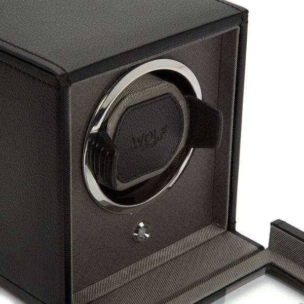 WOLF Black Cub Watch Winder With Cover
