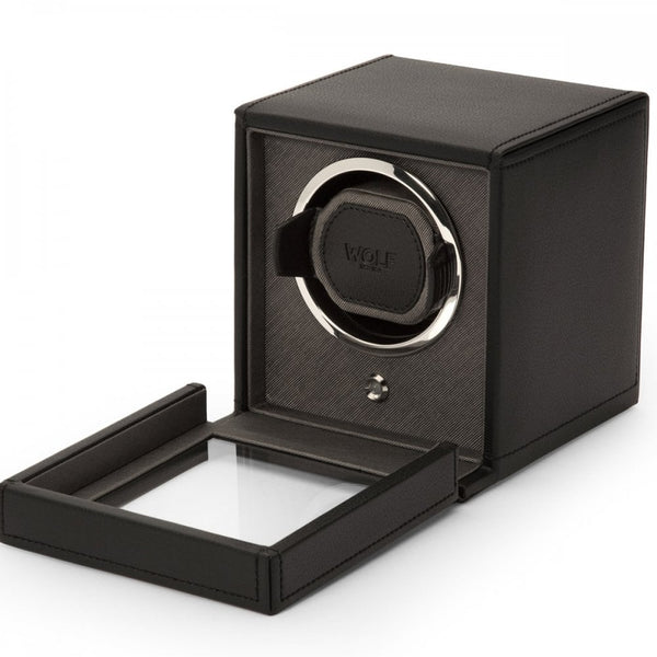 WOLF Black Cub Watch Winder With Cover