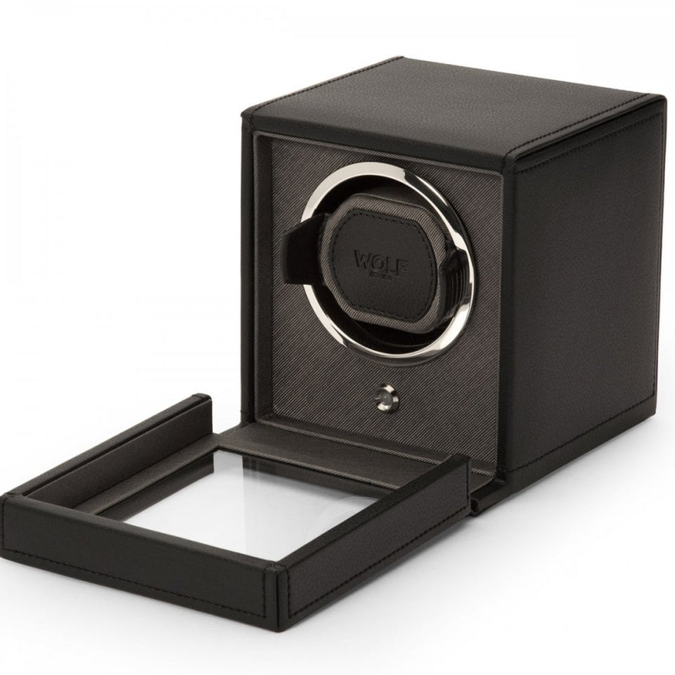 WOLF Black Cub Watch Winder With Cover